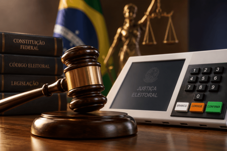 Martelo e urna eletrônica representando a ação de investigação judicial eleitoral